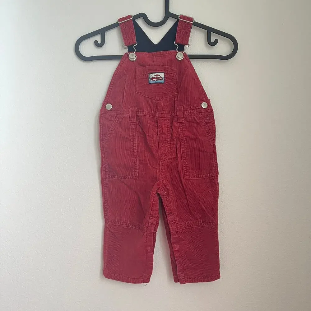 Vintage Gymboree Red Corduroy Overalls 6-12 MO Rugged Americana Nostalgia
